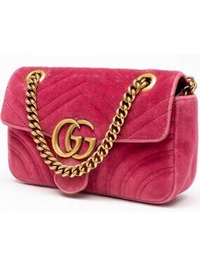 Vintage Gucci Quilted Pink Velvet Marmont Purse